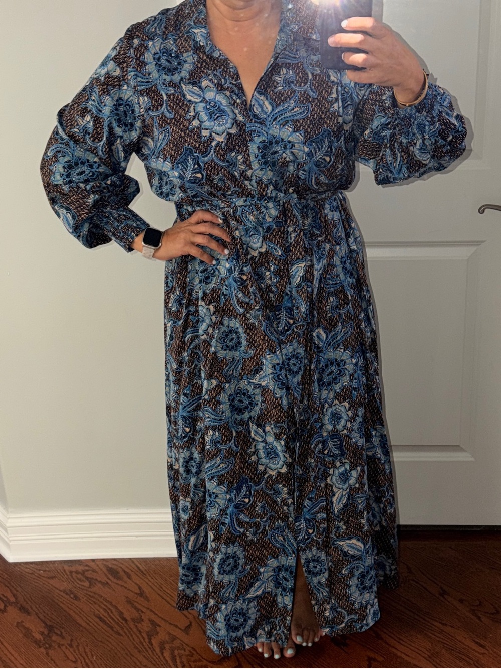 Misa Los Angeles Blue and Brown Floral Maxi Dress